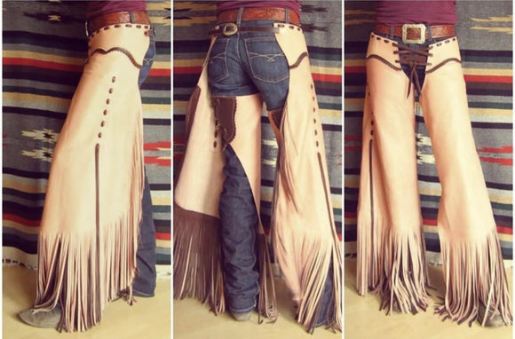 Fringe Cowgirl Chaps Buck Skin Suede Leather Pants Western Suede Leather Chaps