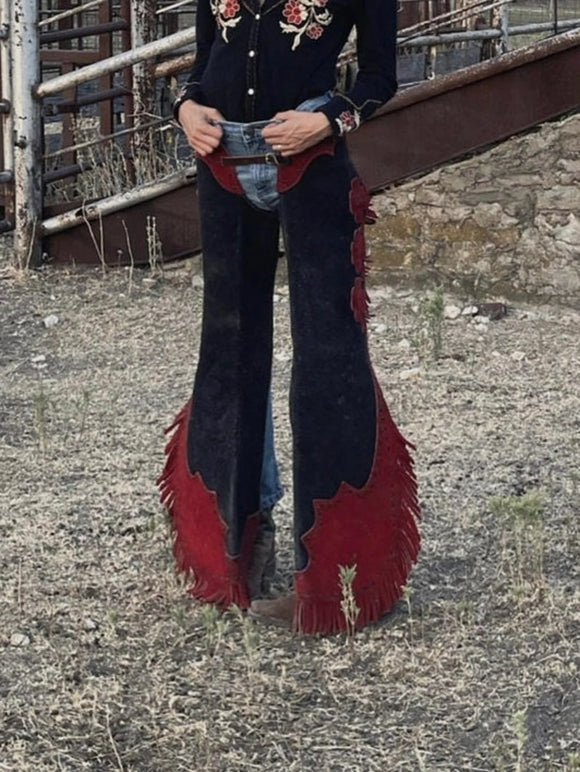 Fringe Cowgirl Chaps Buck Skin Suede Leather Pants Western Suede Leather Chaps