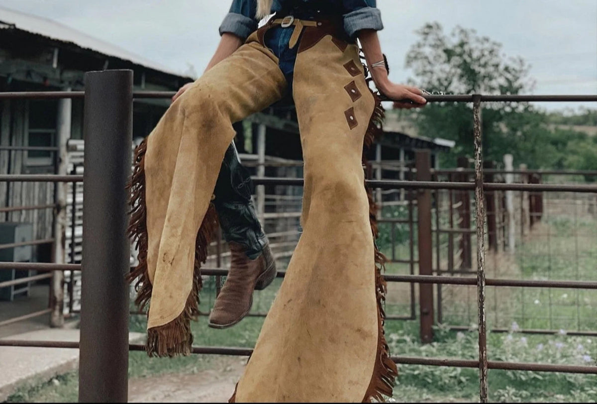 Pantalon Western En Cuir à Franges - Chaps Cowgirl, Fait Main