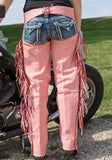 HORSE RIDING LADIES FRINGES BRAIDED WESTERN COWGIRL LEATHER CHAPS