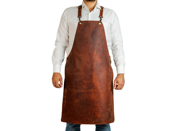 Mens Premium Full Grain Leather Apron With No Pockets