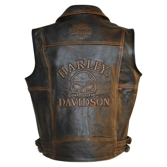Harley Davidson Men's Motorcycle Distressed Leather Biker Vest Concealed Carry