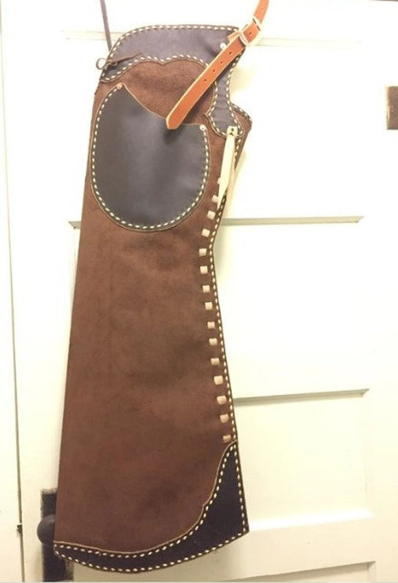 Handmade Men's Studded Western Cowboy Brown Suede Leather Chaps