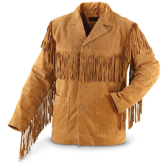 Men's Native American Horse Riding Wear Traditional Western Cowboy Leather Jacket With Fringes And Beads