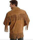 Men's Traditional Horse Riding Braided Western Cowboy Brown Fringe Suede Leather Jacket