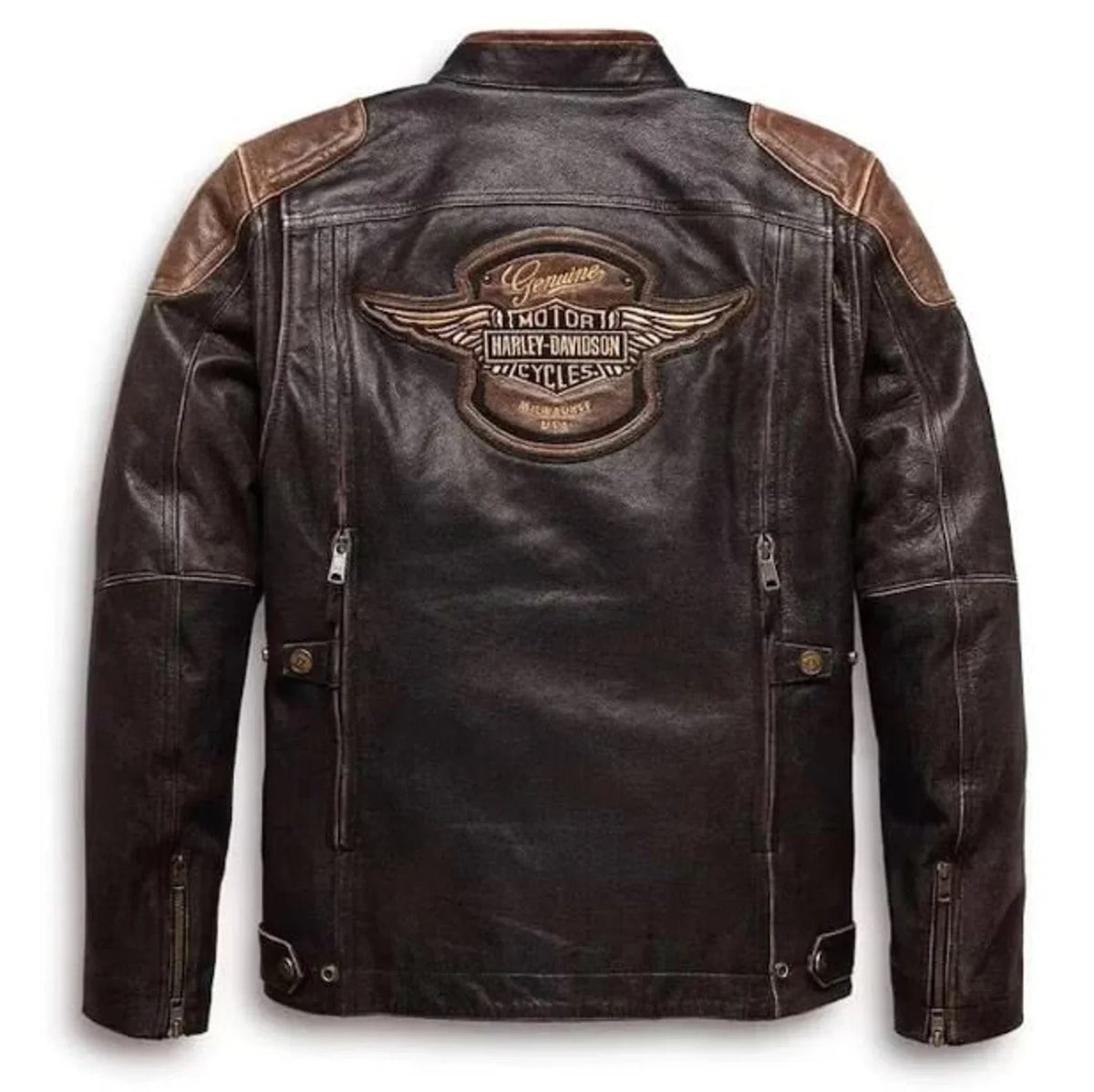 Harley Davidson Men's Blue & Black Leather Biker Jacket