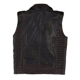 Men's Real Lambskin Classic Sleeveless Leather Vest Fully Quilted with Red Thread Biker Concealed Carry Motorcycle Vest