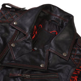 Men's Real Lambskin Classic Sleeveless Leather Vest Fully Quilted with Red Thread Biker Concealed Carry Motorcycle Vest