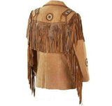 Men's Native American Braided Horse Riding Wear Traditional Western Cowboy Brown Suede Leather Jacket With Fringes And Beads