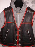 Patch Vest Men's Heavy Buckle Motorcycle Concealed Carry Biker Red Trimmed Black Leather Vest