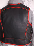 Patch Vest Men's Heavy Buckle Motorcycle Concealed Carry Biker Red Trimmed Black Leather Vest