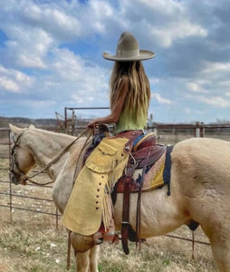 Women's Hand Crafted Native American Cowgirl Style Western Suede Leather Chaps