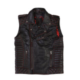 Men's Real Lambskin Classic Sleeveless Leather Vest Fully Quilted with Red Thread Biker Concealed Carry Motorcycle Vest