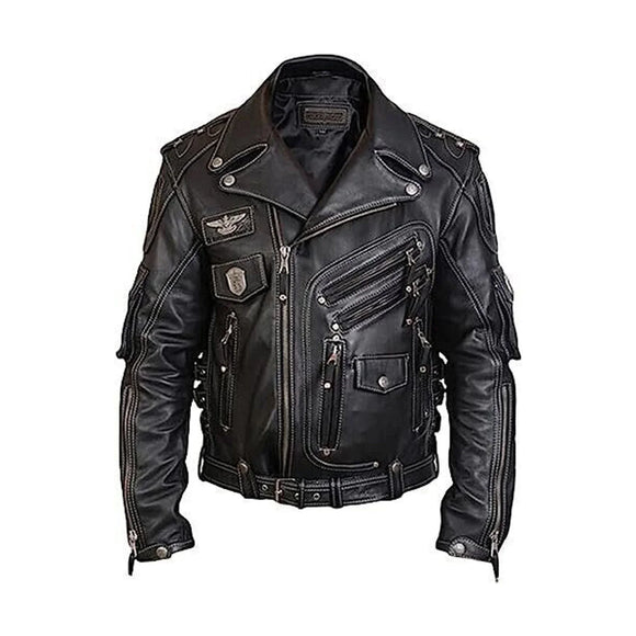 Men's Classic Sleeveless Biker Style Classic Zippered Belted Motorcycle Leather Jacket