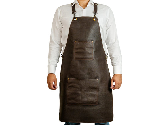 Mens Premium Full Grain Leather Apron With Tool Pockets