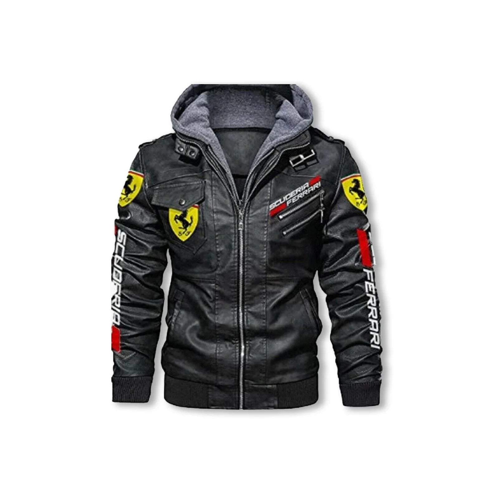 Ferrari Men s Motorcycle Hooded Leather Biker Jacket Concealed Carry SUPER THROTTLE