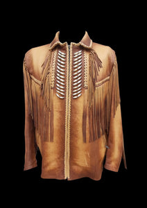 Handmade Braided Western Style Leather jacket With Fringes And Antiqued Effects