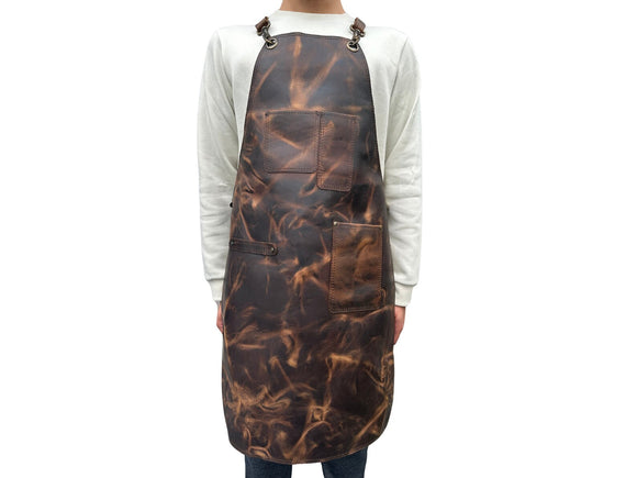 Mens Premium Full Grain Distressed Leather Apron With Tool Pockets