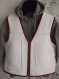 Men's Red Stitched White Leather Motorcycle Concealed Carry Biker Vest