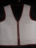 Men's Red Stitched White Leather Motorcycle Concealed Carry Biker Vest