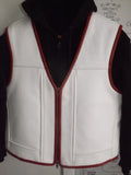 Men's Red Stitched White Leather Motorcycle Concealed Carry Biker Vest