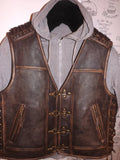 Patch Vest Men's Distressed Brown Heavy Buckle Motorcycle Concealed Carry Biker Leather Vest