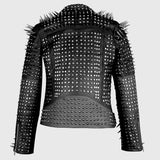 Women's Silver Studded Steampunk Black Leather Biker Concealed Carry Jacket