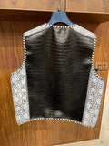 Mens Braided Crocodile and Snake Embossed Leather Paisley Motorcycle Biker Concealed Carry Vest