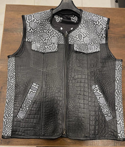 Mens Crocodile and Snake Embossed Leather Paisley Motorcycle Biker Concealed Carry Vest