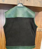 Mens Green Waxed Crocodile and Snake Embossed Leather W/ Denim Motorcycle Biker Concealed Carry Vest