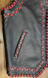 Mens Red and Black Braided Leather Motorcycle Biker Concealed Carry Vest