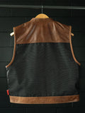 Mens Hunt Club Brown Leather & Denim Motorcycle Biker Concealed Carry Vest