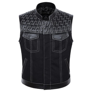 Hunt Club Thunderstorm Men's Club Style Leather & Denim Motorcycle Concealed Carry Vest