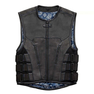 Hunt Club Men's Blue Paisley Tactical Swat Style Yellow Motorcycle Leather Vest Concealed Carry