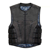 Hunt Club Men's Blue Paisley Tactical Swat Style Yellow Motorcycle Leather Vest Concealed Carry