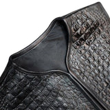 Men's Classic Style Gator Embossed Black Motorcycle Concealed Carry Leather Vest