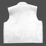 Men's Collared Gator Embossed White Motorcycle Concealed Carry Leather Vest