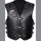 Skull Embossed Men's Motorcycle Biker Concealed Carry Leather Vest