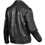 Men's Spiked Silver Studded  Steampunk Jacket Motorcycle Biker Style Concealed Carry Leather Jacket