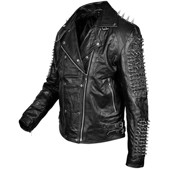 Men's Spiked Silver Studded  Steampunk Jacket Motorcycle Biker Style Concealed Carry Leather Jacket