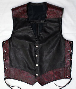 Mens Classic Style Braided Python Embossed Leather Motorcycle Biker Concealed Carry Vest