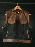 Mens Hunt Club Brown Leather & Denim Motorcycle Biker Concealed Carry Vest