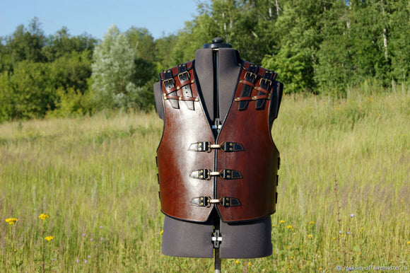 Men's Heavy Buckles Thick Cowhide Leather 1.3mm Brown Motorcycle Biker Concealed Carry Leather Vest