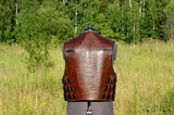 Men's Heavy Buckles Thick Cowhide Leather 1.3mm Brown Motorcycle Biker Concealed Carry Leather Vest