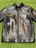 Hunt Club Men's Crocodile Embossed Black Leather Biker Jacket Concealed Carry