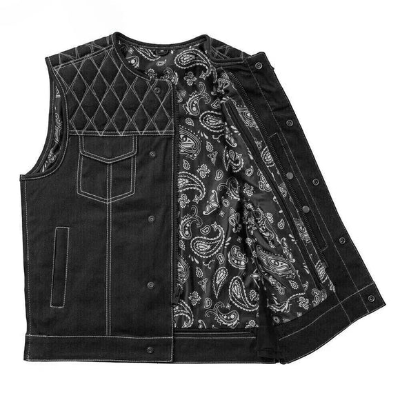 Hunt Club Diamond Stitched Men's Paisley Motorcycle Concealed Carry Full Denim Vest