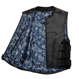 Hunt Club Men's Blue Paisley Tactical Swat Style Yellow Motorcycle Leather Vest Concealed Carry