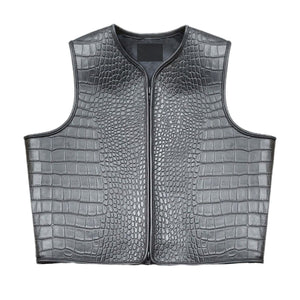 Men's Classic Style Gator Embossed Gray Motorcycle Concealed Carry Leather Vest (Copy)