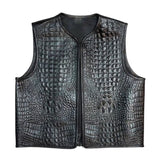 Men's Classic Style Gator Embossed Black Motorcycle Concealed Carry Leather Vest