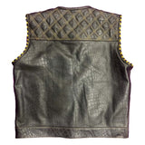 Gator Embossed Hunt Club Style Quilted Leather Men's Motorcycle Concealed Carry Leather Vest